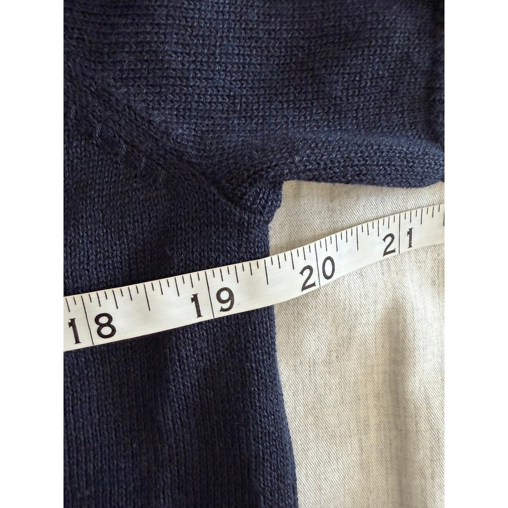 Zara Knit Button Down Sweater Womens Medium Navy Lace Trim Short Sleeve Polo - Picture 9 of 9